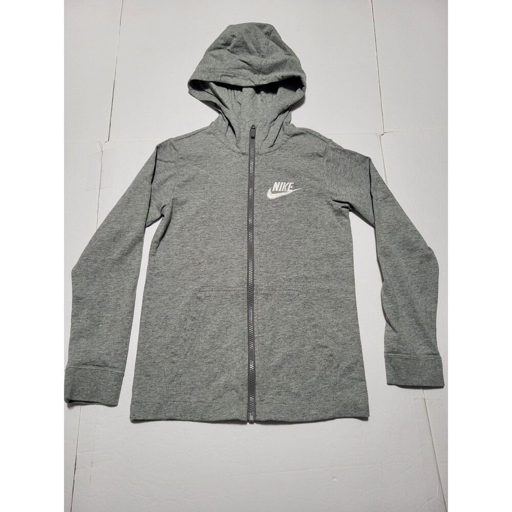 (#L6) Nike Hoodie Girls M Grey Full Zip Standard Fit Fleece Long Sleeve